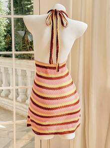 Skyraze Women's Turtleneck Striped Casual Dress - Multicolor - View 2