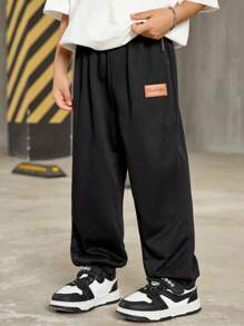 Set de 2 pantalones largos informales de unicolor de cintura elástica para niños pequeños