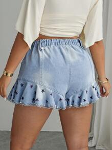 Elenzga Plus Size Women's Casual Non-Stretch Denim Shorts, Summer - Medium Wash - View 2