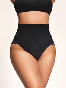 Plus Size Lace Trimmed Shapewear Bottoms - Black - View 5