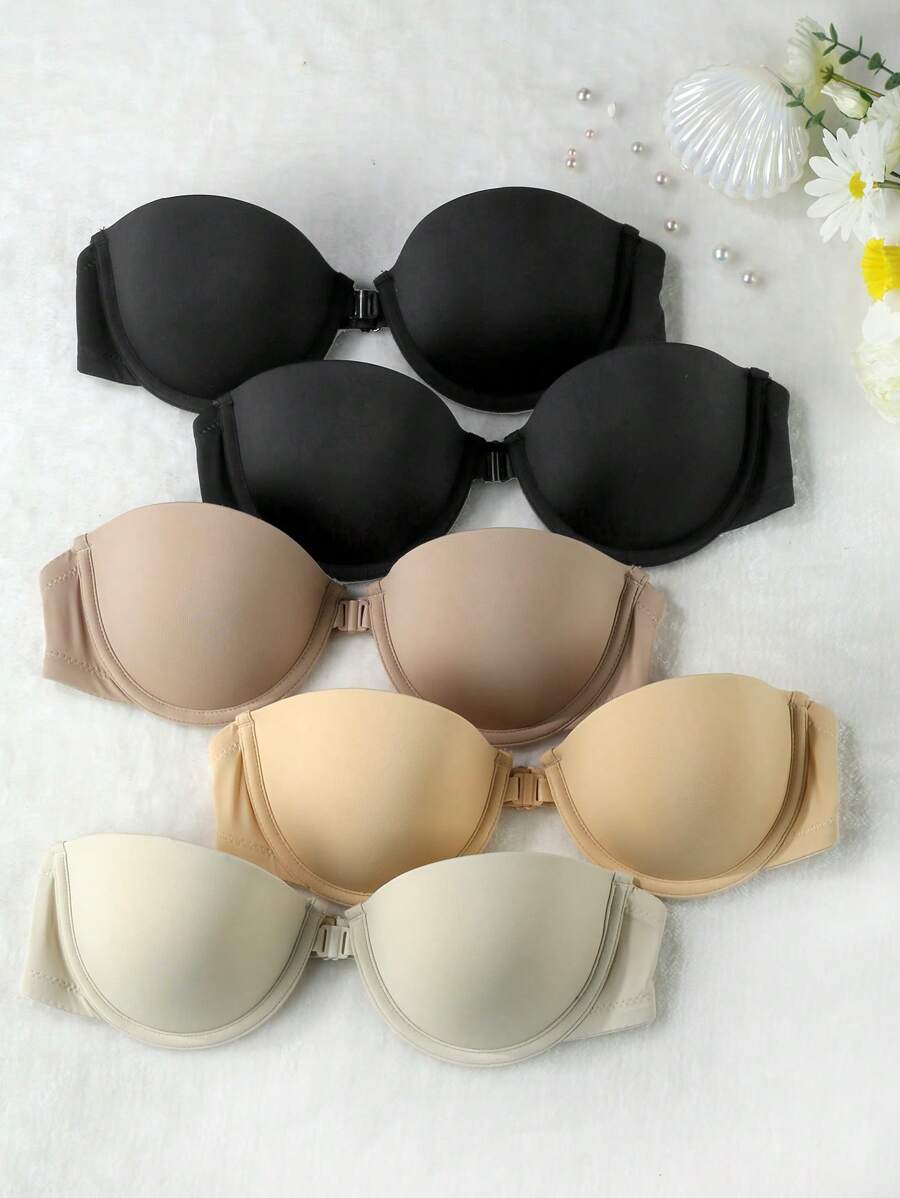 SHEIN Set de 5 sujetadores bandeau acolchados de unicolor simple para mujeres - Multicolor - Ver 1