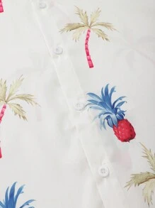 Manfinity KASUA Men Plant Print Front Button Short Sleeve Top And Solid Color Shorts Beach Outfit - Blue - View 5