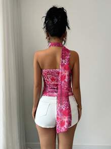 SHEIN Elenzya Áo len họa tiết hoa cổ điển dành cho nữ, kỳ nghỉ hè - Màu Hồng Tươi - Xem 2