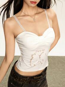 Rina Fox Y2K女子组合可爱蕾丝印花吊带背心 - 白色 - 查看 2