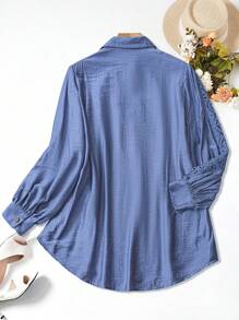 Al Najma Damska bluzka w jednolitym kolorze z koronką w stylu arabskim w dużych rozmiarach