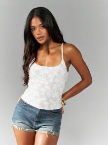 MISSGUIDED Camiseta de tirantes con textura floral, top corto de verano sin mangas, camiseta básica informal con ajuste, escote redondo, tirantes ajustables, prenda esencial para primavera