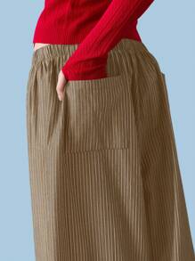 COUREZ 低腰条纹宽松筒裤 夏季棉质 - 芥末黃 - 查看 5