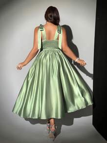 Viva Relle Plus Size Summer Elegant Solid Color Sleeveless Dress - Green - View 2