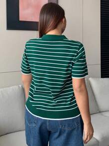 Dazy Plus Top de punto de manga corta con cuello de polo a rayas, suelto, para verano