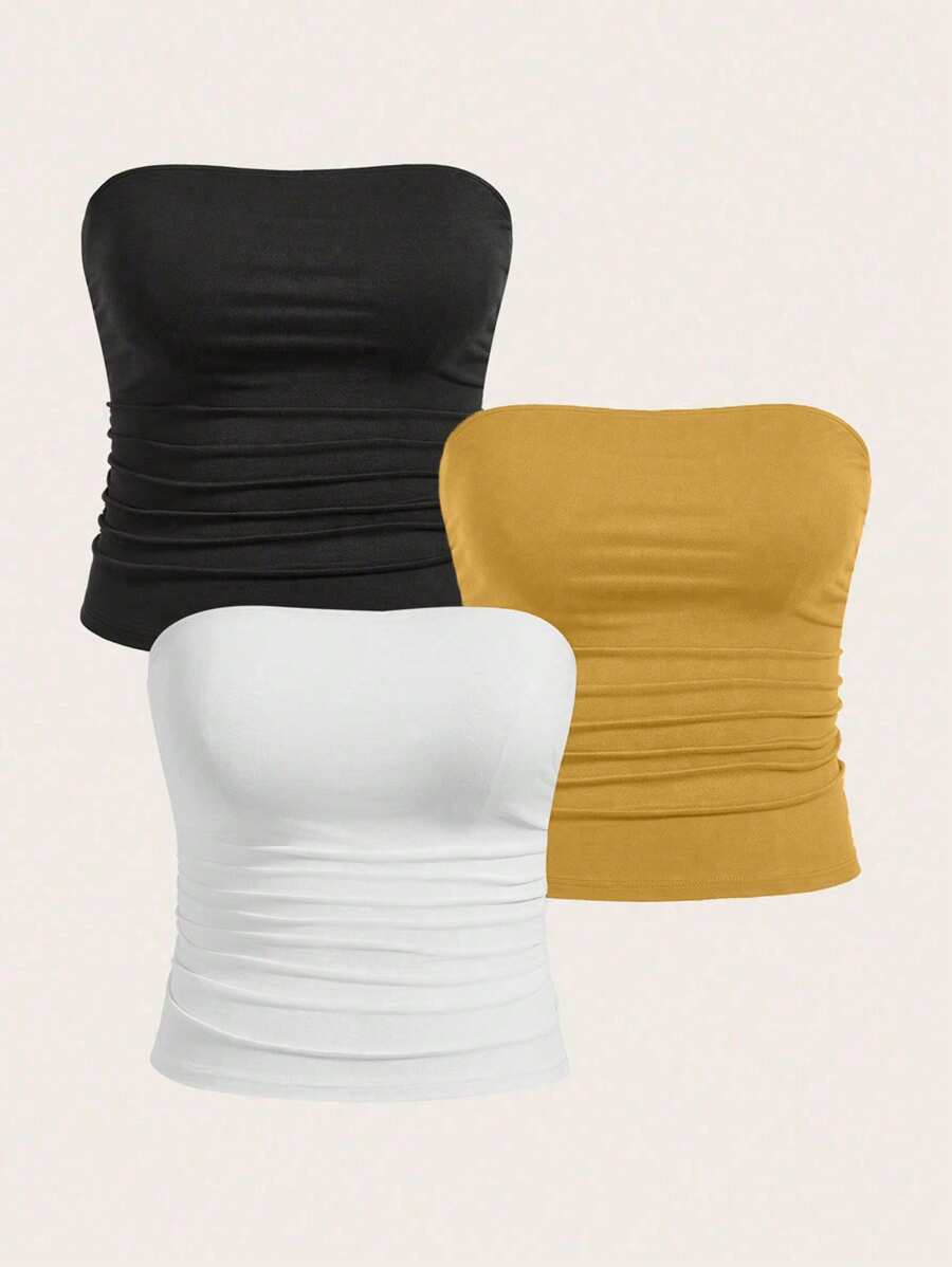 Calvaya Plus Size Women's Simple Solid Color Sexy Slim-Fit Tube Top Tube Tops Women Strapless Tops Tube Top Sets Long Tube Tops Strapless Shirts - Multicolor - View 1