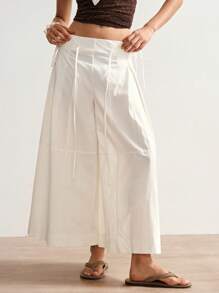 Bohemela Women's Casual, Loose Waist Drawstring Solid Color Wide Leg Pants, Suitable For Spring, Summer And Autumn - White - View 5