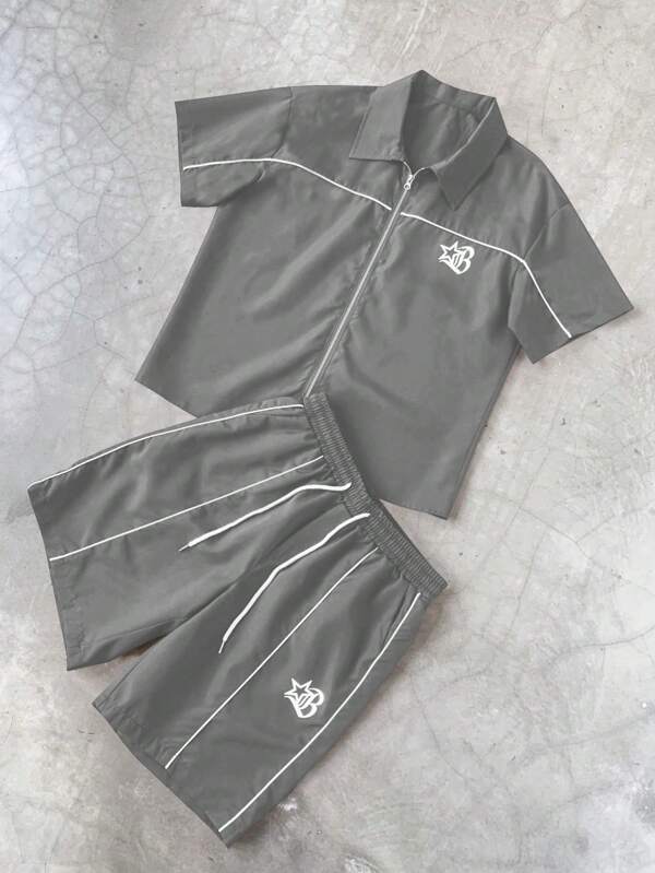 Manfinity Streetrush Set cămașă și pantaloni scurți cu garnitură contrastantă pentru bărbați