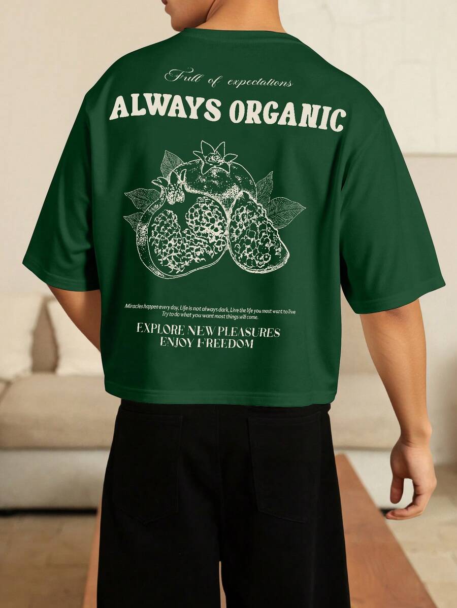 Claim Dot 男士休闲标语印花短袖T恤，夏季 - 綠色 - 查看 1