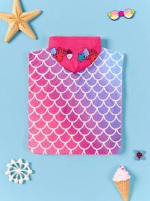 SHEIN Baby Girl Knitted Terry Hooded One-Piece Cute Mermaid Pattern Jumpsuit, Suitable For Vacation Baby Beach Towel - Multicolor - View 2