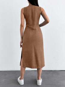 Vestido midi de verano de unicolor informal sin mangas con abertura lateral