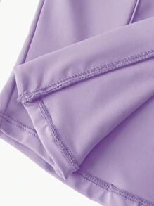 Sparklyn 青少年女孩户外瑜伽运动弹力舒适自由拉伸时尚骑行网球健身徒步露营运动夹克和喇叭裤套装，海军蓝 - 淡紫色 - 查看 5