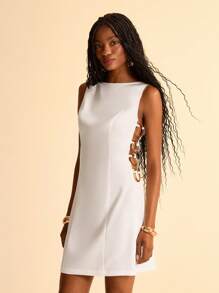CAJUNI Women Summer Elegant White Short Dress,Casual Hollow Circle Design,Perfect For Vacation,Bar Party,Graduation And Elegant Evening Occasions - White - View 5