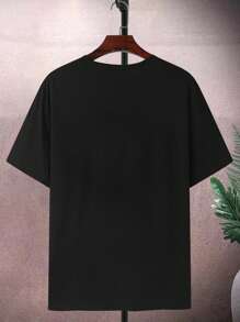 Manfinity Homme Camiseta 3D para hombres de talla grande, camiseta casual de verano para hombres con unicolor y estampado en relieve - Negro - Ver 3