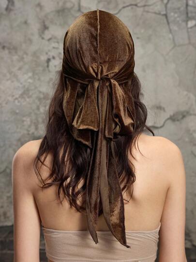 Grunge Punk 1pc Punk Retro Brown Solid Color Pirate Hat, Hiphop Chic Long Tail Beanie Cap, Everyday Versatile Elastic Knit Hat With Unique Design