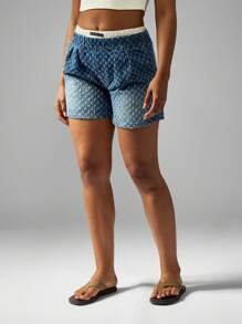 MISSGUIDED Quần short denim họa tiết rách cạp cao co giãn mùa hè lễ hội thường ngày cắt ngắn đi biển đi bộ - Màu xanh lam - Xem 7