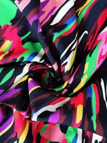 SHEIN Clasi 大码女式全身印花V领蝙蝠袖鱼尾下摆连衣裙 - 黑色 - 查看 7