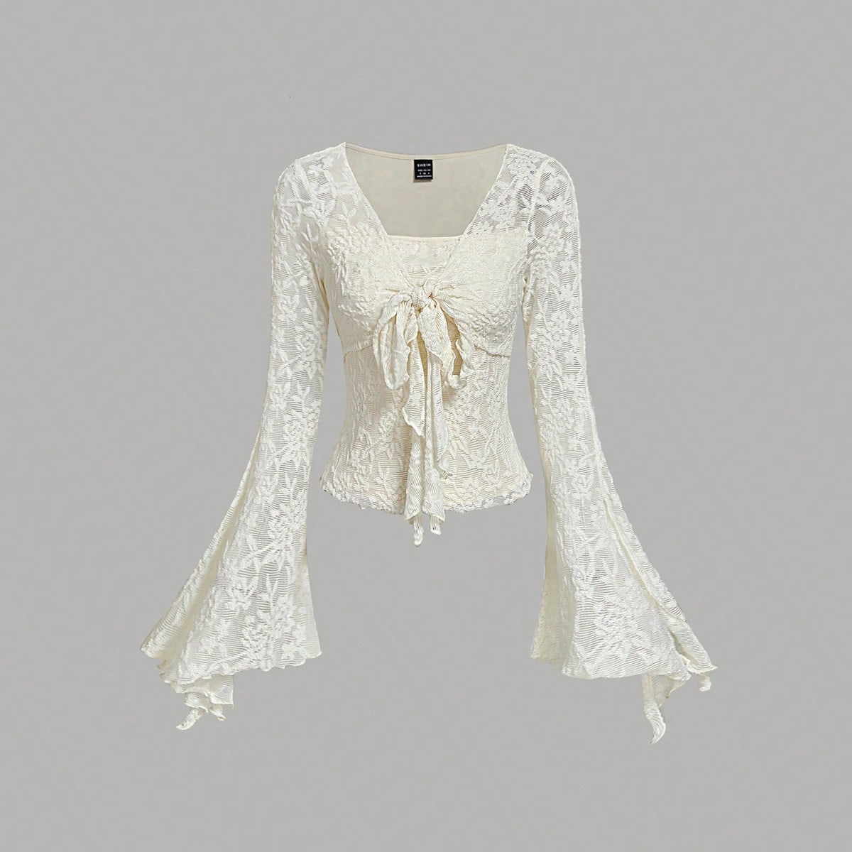 Camisa elegante de encaje para niñas preadolescentes con cuello, manga farol y lazo