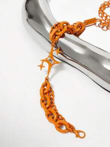 SHEIN X Lucía Bellido SHEIN ICON Silver Starburst Chain Bracelet, Suitable For Daily Wear - Orange - View 3