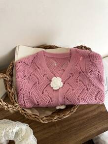 LMoss Kids LMoss Young Girl Solid Color Fitted Casual Cardigan Pink Cardigan Kids Pink Cardigans For Girls Kids Sweaters For Girls Button Strawberry Cardigan Kids Girls Knit Cardigan With Flower Buttons Girls Knit Cardigan Sweater  Kids Back To School Fall Sweaters Girls Pink Knit Cardigan With Flower Buttons,Fall Sweaters,Toddler Girl Fall Clothes Stitich