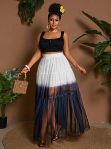 Maweii Plus Size Women Ombre Mesh Skirt - Black and White - View 3