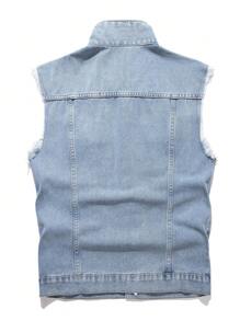 Manfinity EZcore 男式磨损实用口袋单排扣休闲牛仔背心 - 淺色水洗藍 - 查看 2