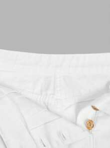 SHEIN MOD Women's Elegant Chic Palace Style White Loose A-Line Gold Button Denim Shorts - White - View 5