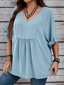 EMERY ROSE Áo kiểu nữ cỡ lớn dáng rộng, thoải mái, tay bồng, thích hợp cho kỳ nghỉ hè, quà tặng cho mẹ, phong cách Bohemian, nghỉ xuân, tiệc tùng, đồng quê. - Màu xanh nhạt - Xem 5