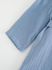 Cozy Pixies Baby Boy Cartoon Bear Pattern 3D Ear Hooded Long Sleeve Tie-Front Robe - Dusty Blue - View 4