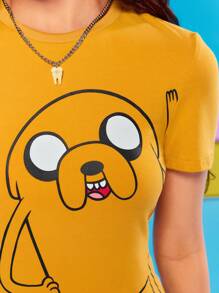 Adventure Time X ROMWE Camiseta ajustada con estampado gráfico lindo y divertido para mujeres, estilo Y2K - Amarillo - Ver 3