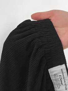 SHEIN CURVE+ 大码女式高腰宽松灯芯绒面料裤子，带口袋和贴片设计，适合校园、日常穿着、室内工作、秋冬