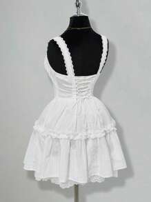 SHEIN ICON 女士白色茶会刺绣束腰外衣时尚优雅蕾丝边结饰吊带连衣裙 - 白色 - 查看 7