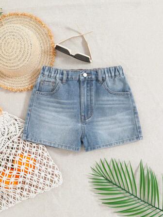 夏季女童休闲水洗牛仔短裤