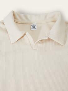 SHEIN Explorewe 女童长袖罗纹纹理T恤，蝴蝶结装饰，搭配牛仔印花裙，适合秋季休闲穿着 - 杏色 - 查看 7