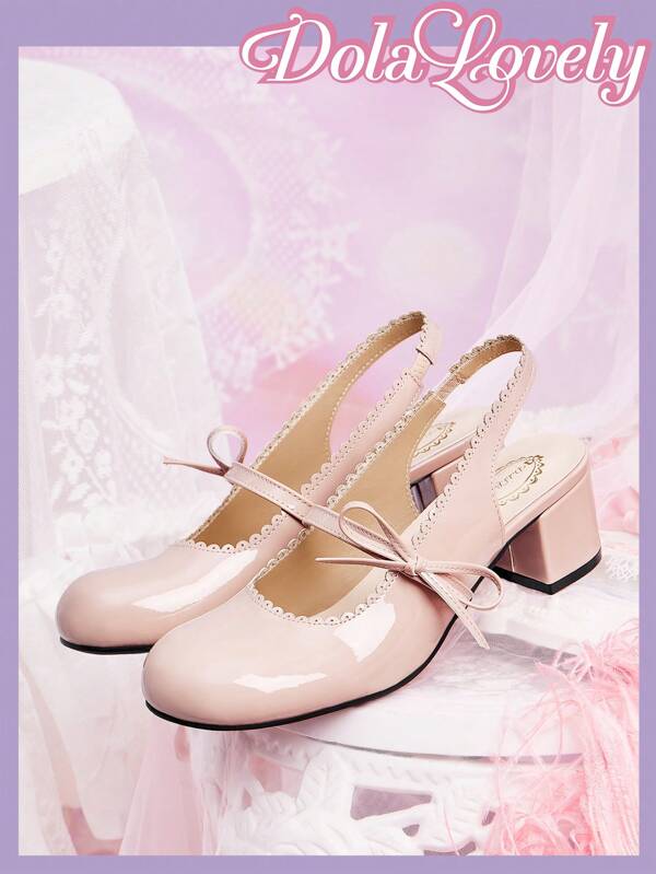 Dola Lovely Pink Sweet Ribbon And Bow Accent Mary Jane Lolita Women Shoes