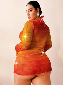 Swim SXY 3 件套加大码女士简约泳衣，适合日常度假海滩装，夏季 - 橘色 - 查看 2