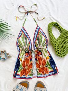 Soleia Áo ba lỗ hở lưng in họa tiết cây dừa và lá cọ nhiệt đới dành cho nữ, thường ngày cho ngày lễ, trà chiều, tiệc tùng, bãi biển, kỳ nghỉ xuân/hè, du ngoạn, lễ hội âm nhạc, phong cách Boho - Nhiều màu - Xem 4