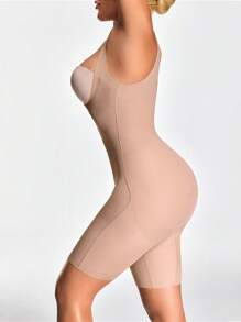 SHAPORA Women's Solid Color Spaghetti Strap Bodysuit With Open Back, Sleeveless, Form-Fitting, Summer - Mocha Brown - View 4