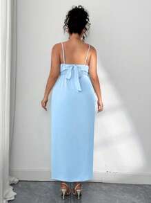 Elenzga 女式大码无袖荷叶边连衣裙 - 淺藍色 - 查看 2