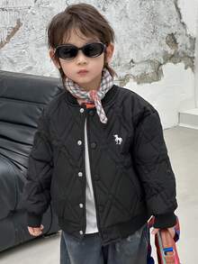 DAZY Little Boys' Round Neck Plaid Print Embroider Solid Color Padded Coat, Winter - Black - View 4