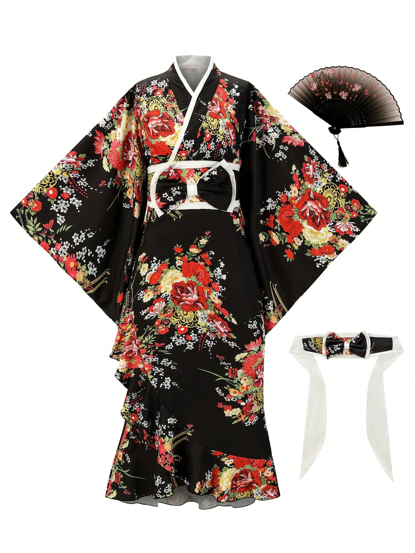 Irokai カラフルな花柄浴衣 ワイドスリーブ