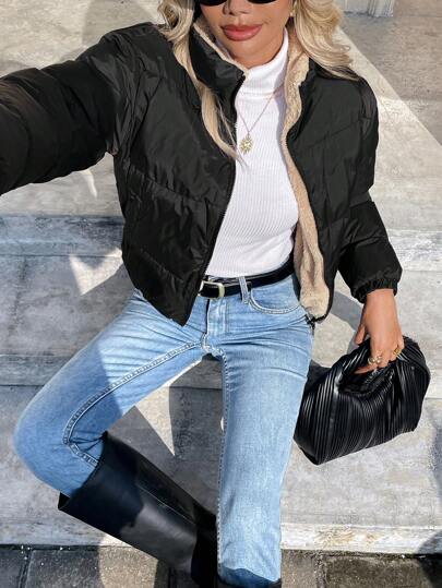 Serisse 秋冬双面拉链连帽棉服大衣