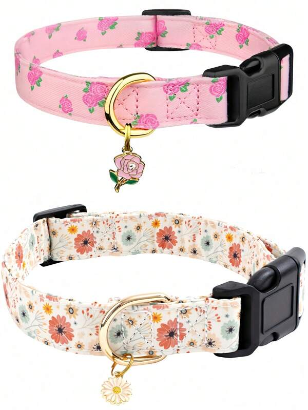 Coleira floral ajustável para cães e gatos com pingente de flor - Coleiras de nylon de liberação rápida para filhotes, gatinhos, animais de estimação pequenos, médios e grandes