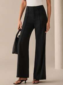 Lilora 纯色褶皱优雅时尚口袋喇叭裤都市风格女士休闲通勤裤都市休闲浪漫优雅外出