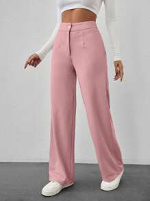 SHEIN Cottnline Black Straight Suit Pant - Pink - View 5