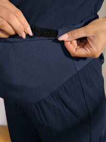 SHEIN Maternity Two Pieces Suits Summer Brunch Outfits For Women Ruffle - Navy Blue - View 5